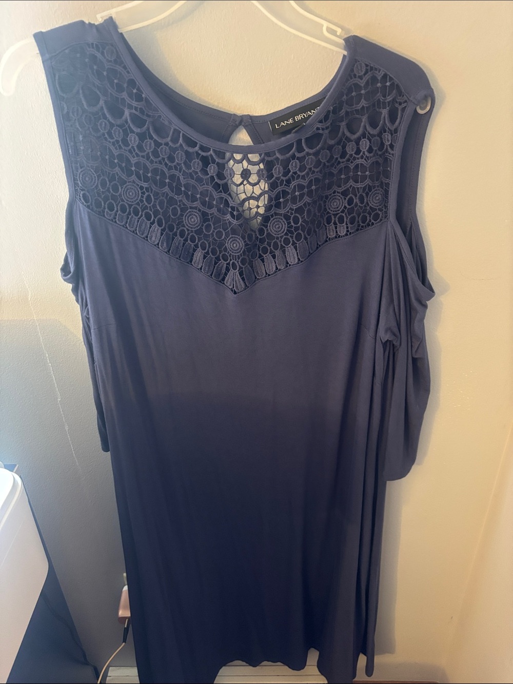 Lane Bryant Navy Crochet Yoke Cold-Shoulder Dress